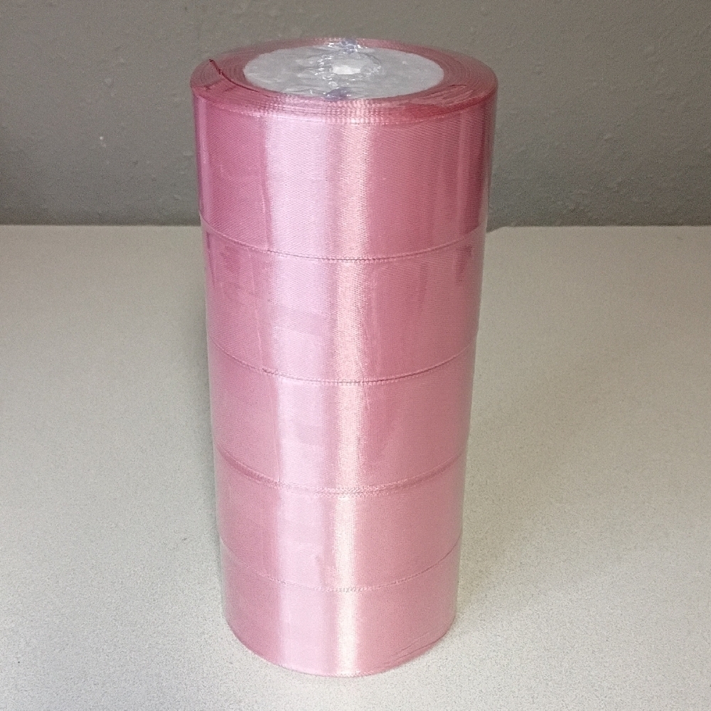 Pink Satin Ribbon Whit 5 Rolls